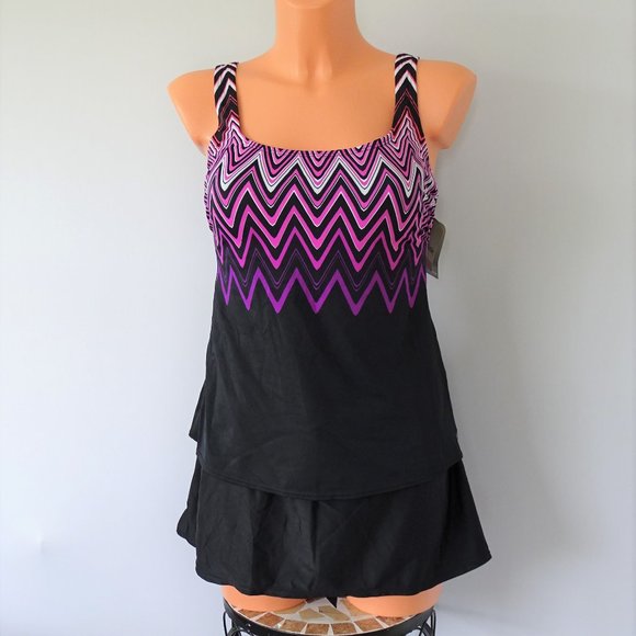 Reebok Other - NWT Reebok Chevron Pink 2 Pc Skirted Tankini Set